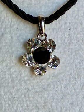 🌼 Cookie Lee Cubic Zirconia Floral Pendant Necklace on Black Twisted Chord
